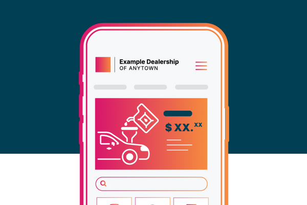 Mobile dealership interface highlighting service department offers, financing, and promotional tools.