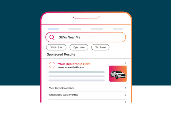 Google search results showing dealership ads for SUVs near me, featuring only currently available inventory.