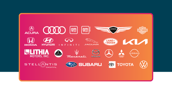 Gradient background with white OEM program logos listed
