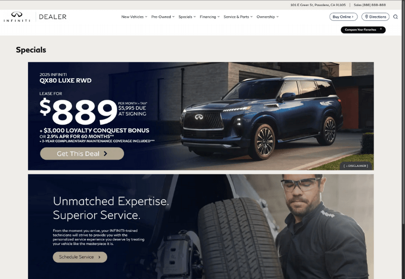 Screenshot of a Catalyst IQ Infiniti website