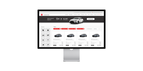 A screenshot of Advanced customer UX, optimized space, and enhanced card views in Catalyst IQ's Search Results Pages (SRP) in a desktop frame