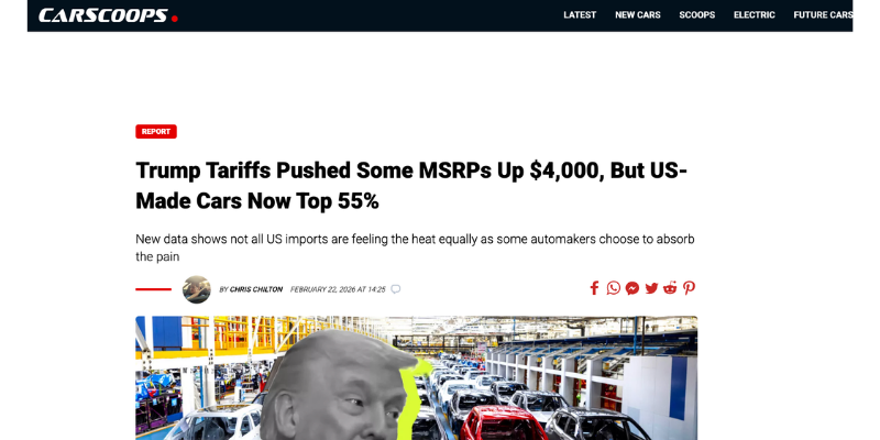 Trump Tariffs Pushed Some MSRPs Up $4,000, But US-Made Cars Now Top 55%