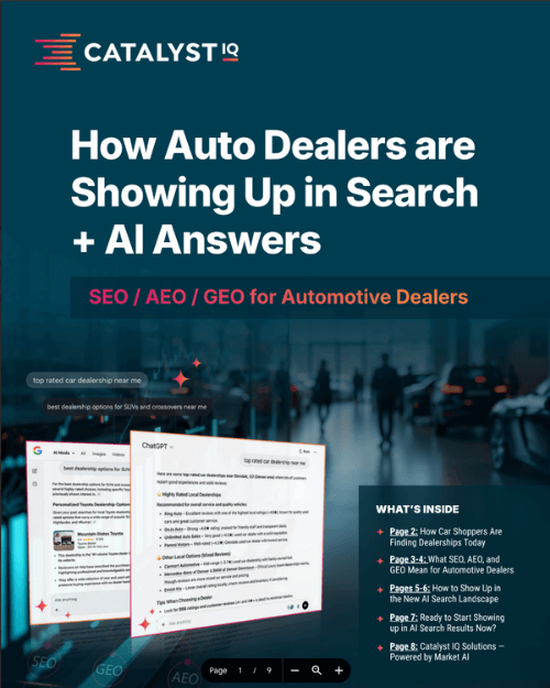 Catalyst IQ Industry Resources Cover for How Auto Dealers are Showing Up in Search + AI Answers